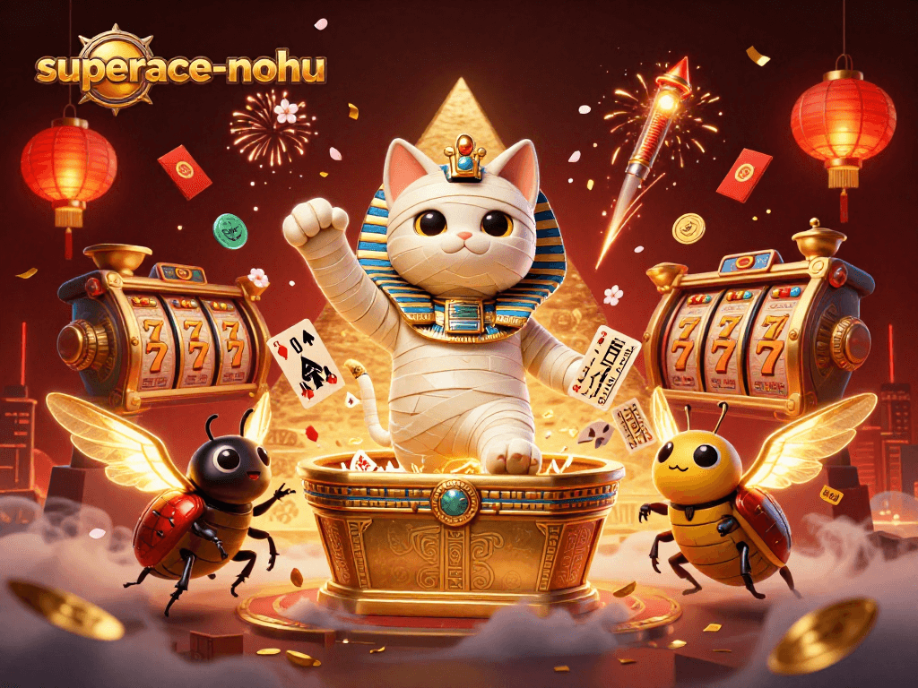 Experience thrilling gameplay with superace-nohu featuring vibrant characters and casino elements in this dynamic illustration.