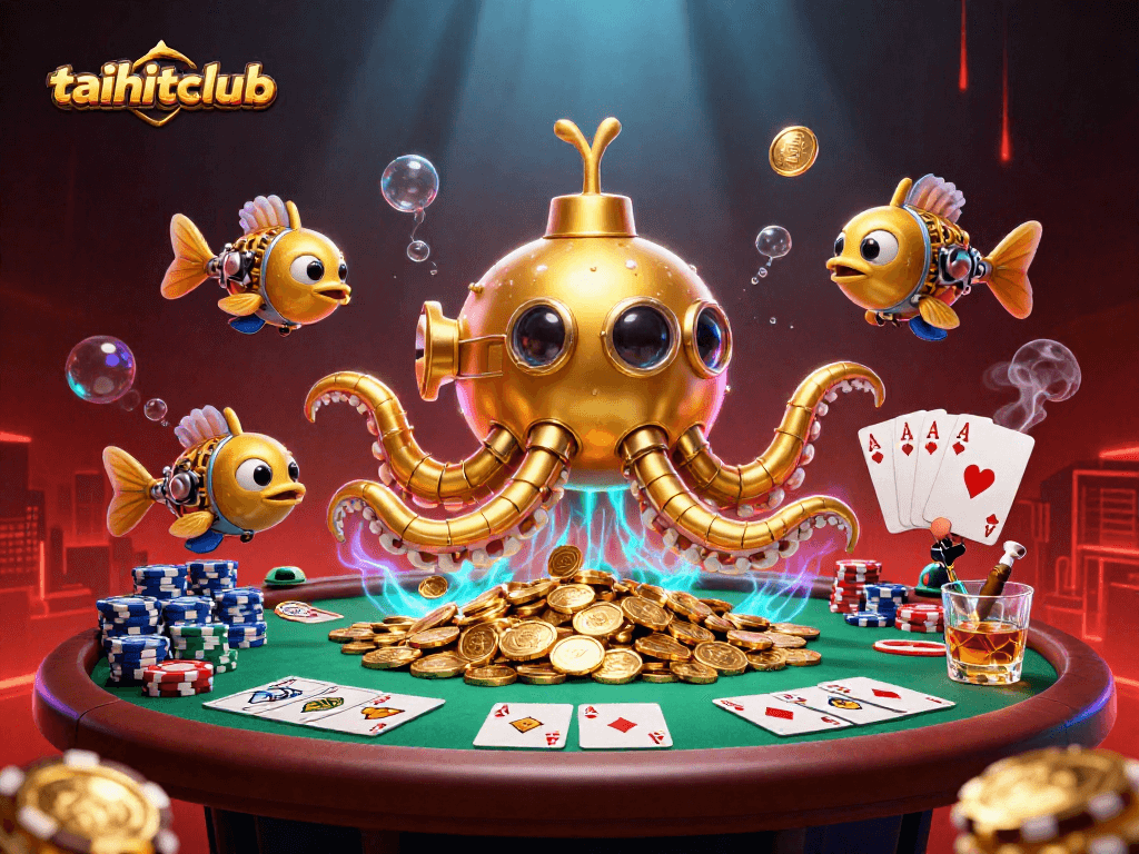 Experience the thrill of taihitclub with this colorful underwater casino adventure illustration.