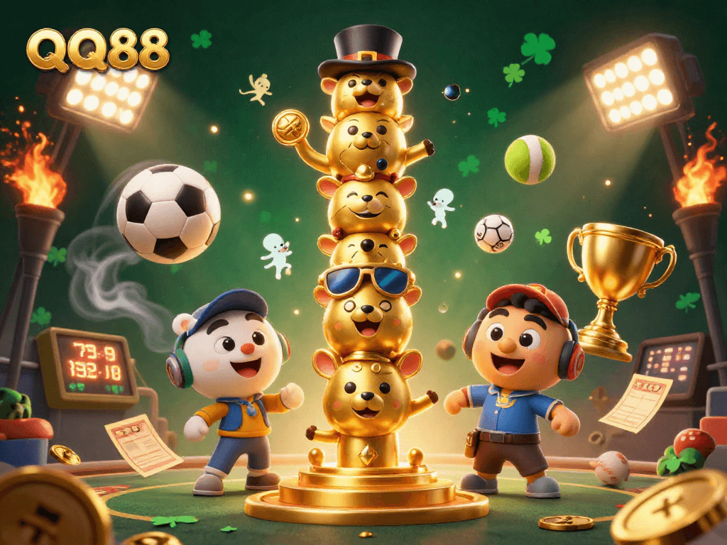 Engage with QQ88's vibrant sports betting scene, featuring dynamic elements and colorful casino visuals.