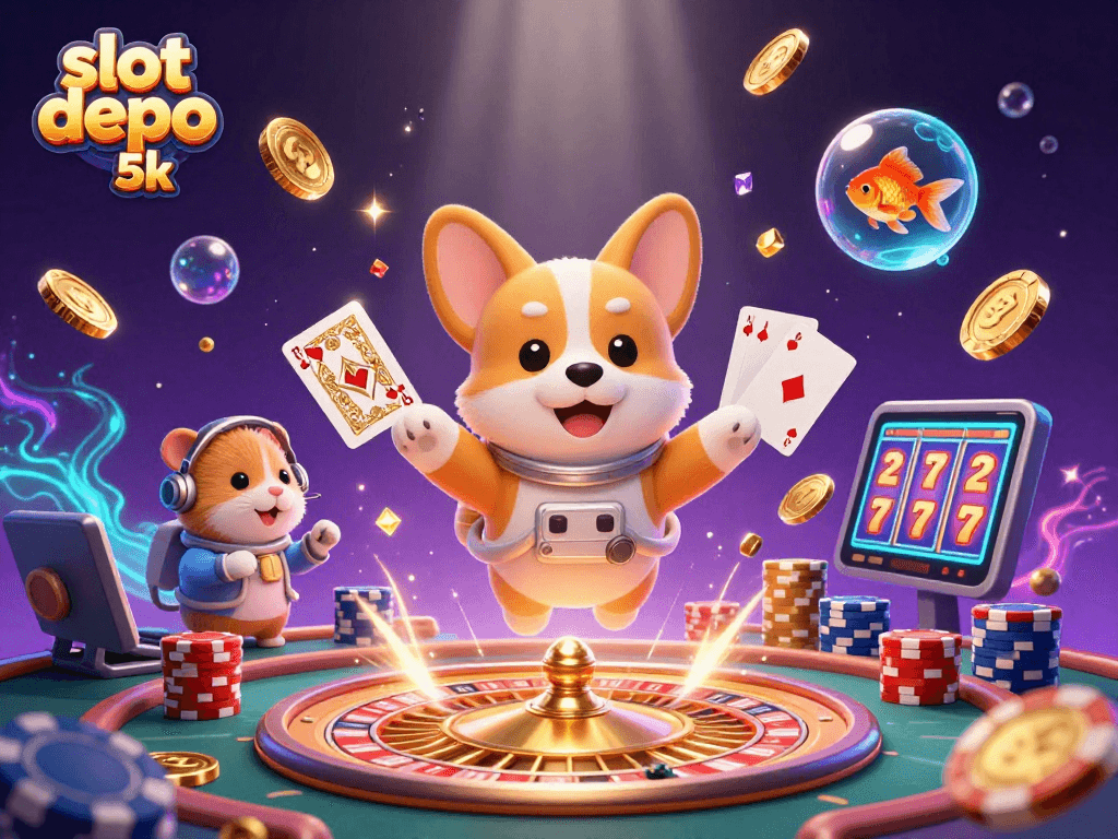 Experience the excitement of slot depo 5k with a playful astronaut and floating treasures.