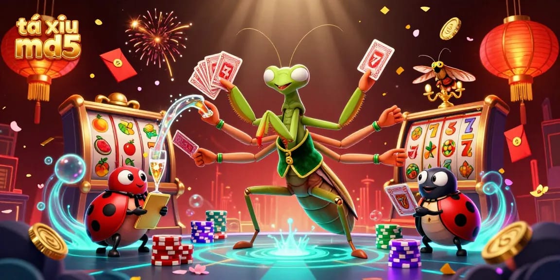 Experience thrilling action in tài xỉu md5 with vibrant characters and casino elements all around.