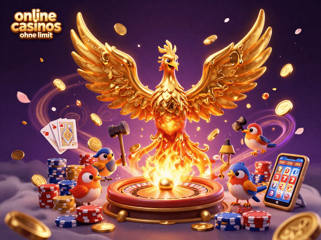 Experience the excitement of online casinos ohne limit with a majestic phoenix and thrilling gaming elements.