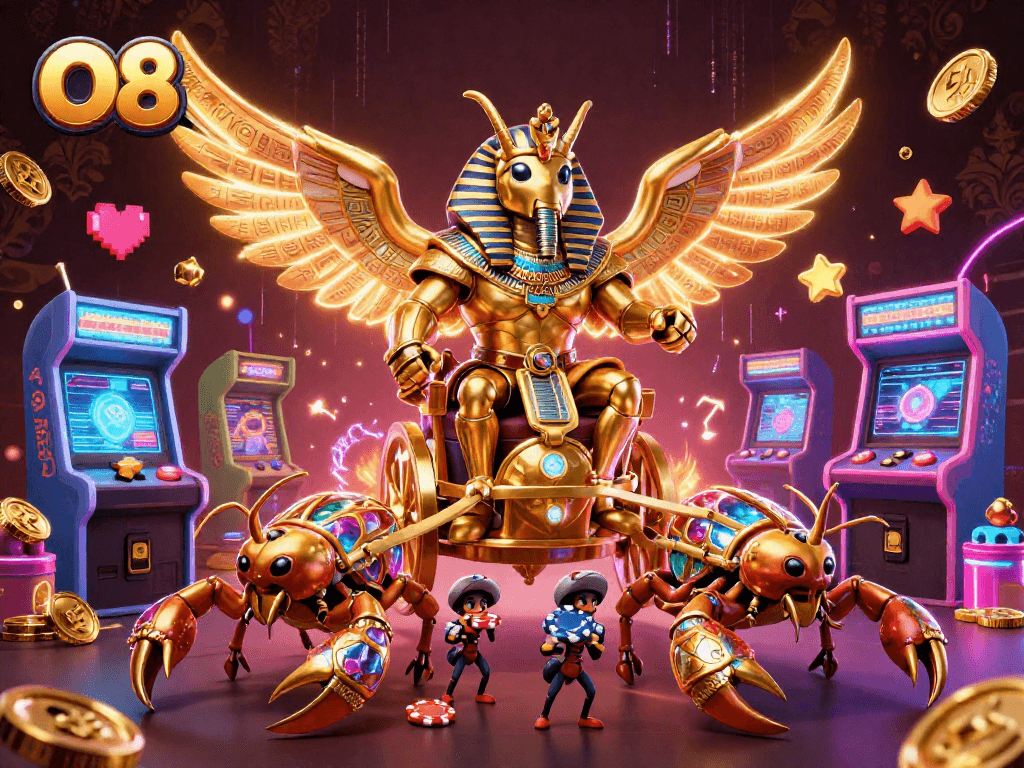 Enjoy exhilarating gaming action at O8 with vibrant casino elements and dazzling characters.