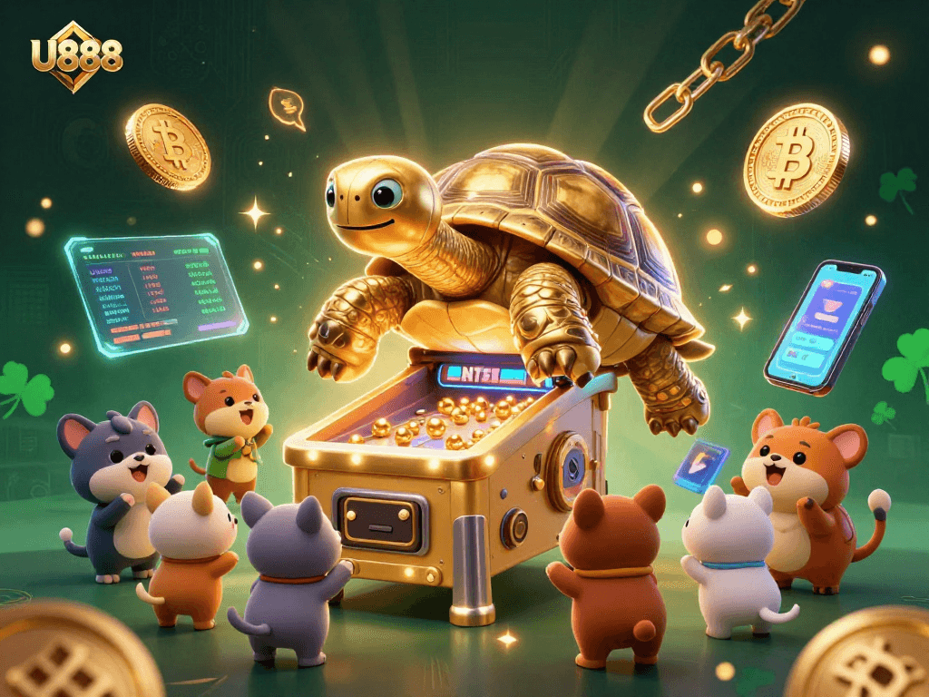 Experience U888's thrilling casino vibes with a golden tortoise and crypto delights.
