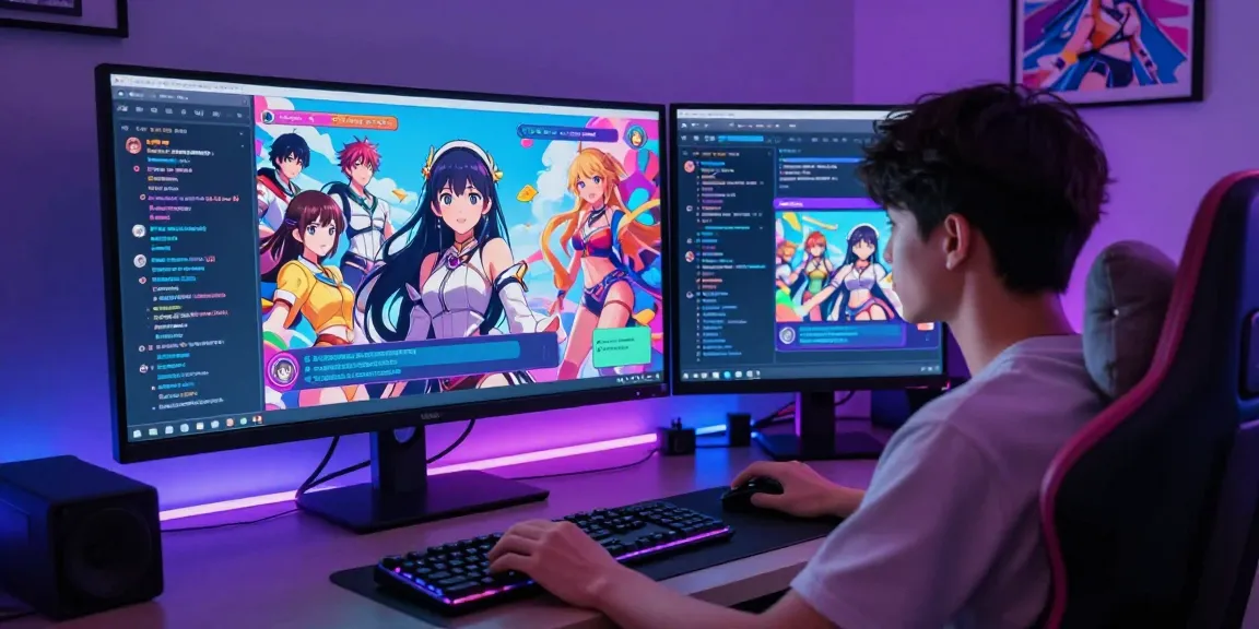 User interacting in a vibrant digital chat environment focused on hentai AI chat, surrounded by anime character animations and futuristic ambiance.