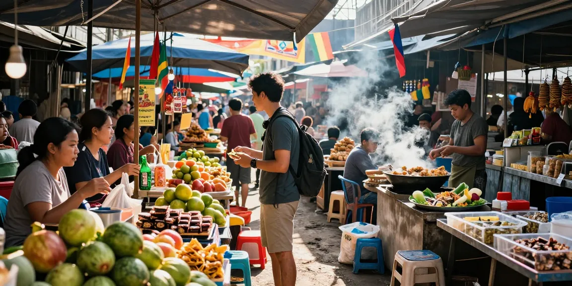 Pengalaman slot thailand di pasar lokal yang ramai di Thailand dengan buah dan makanan tradisional.