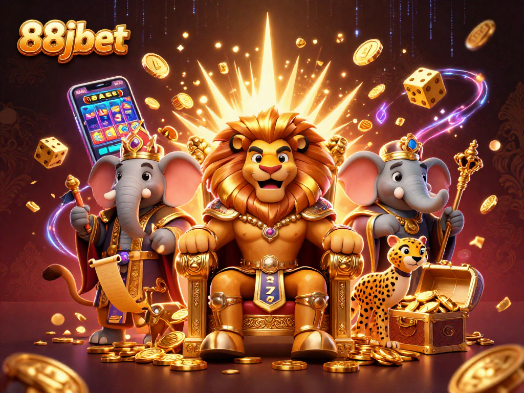 Experience the thrill of 88jbet with a vibrant 3D casino scene featuring jackpot excitement and royal players.