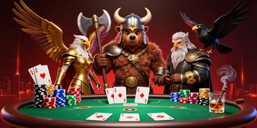 Experience thrilling poker action with CM88 COM's vibrant 3D casino scene featuring a Viking bear and Valkyrie.