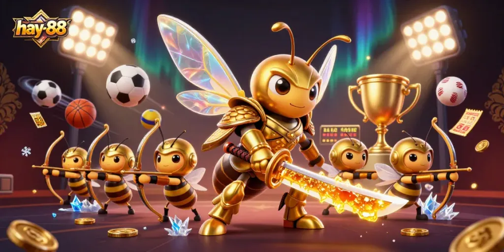 Experience dynamic betting with hay-88 as a golden hornet leads the gaming action in a vibrant, competitive scene.
