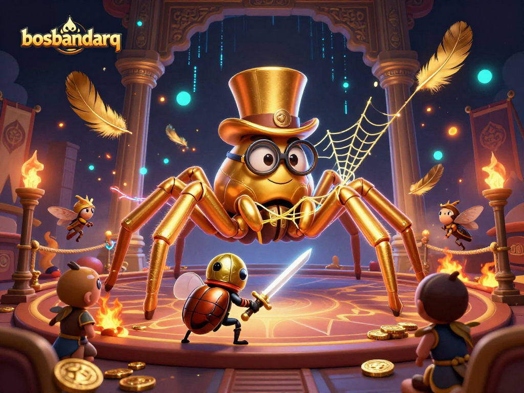 Engage with bosbandarq's vibrant casino world through an epic adventure featuring dynamic characters and elements.