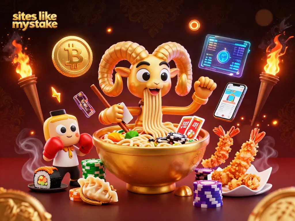 Engage in real-money gaming with sites like mystake, featuring vibrant 3D characters and cryptocurrency elements.