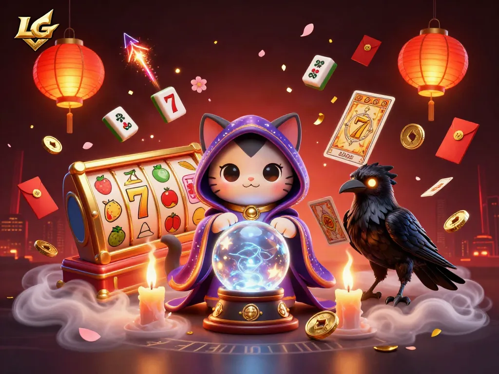 Experience winning with LGOSUPER in this vibrant, magical casino scene filled with thrilling game elements.