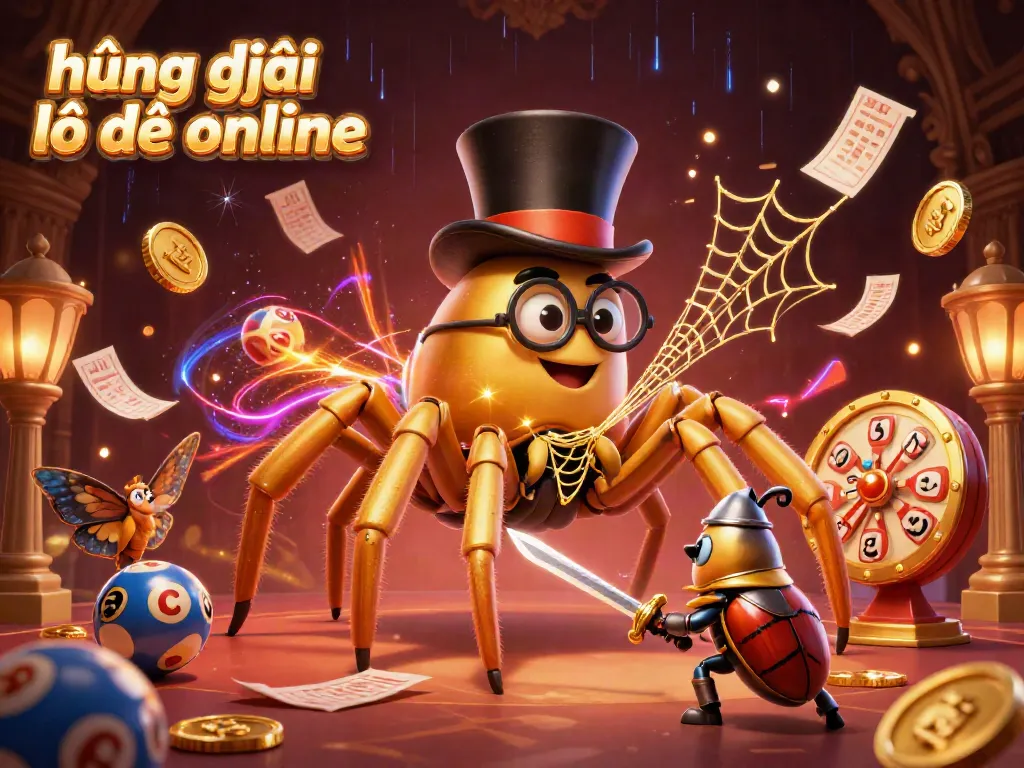 Engage with hướng dẫn lô đề online illustrated by a golden tarantula and beetle knight in a vibrant casino setting.
