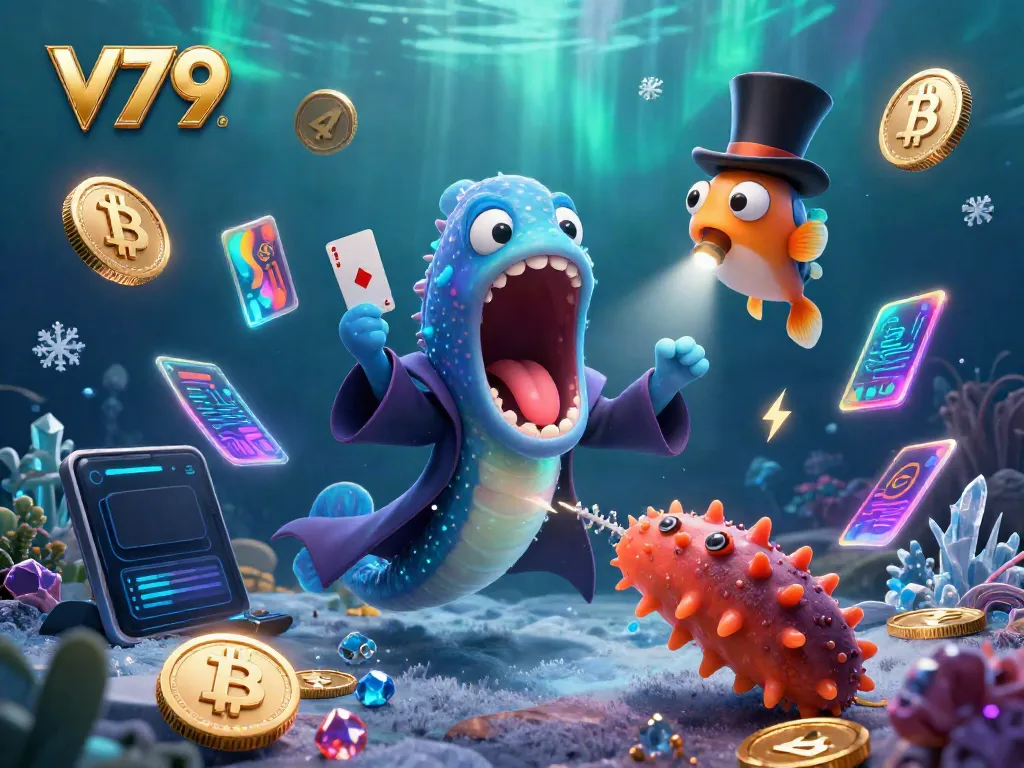 V79 showcases a vibrant underwater scene with unique characters engaging in a thrilling casino performance, perfect for gamers.