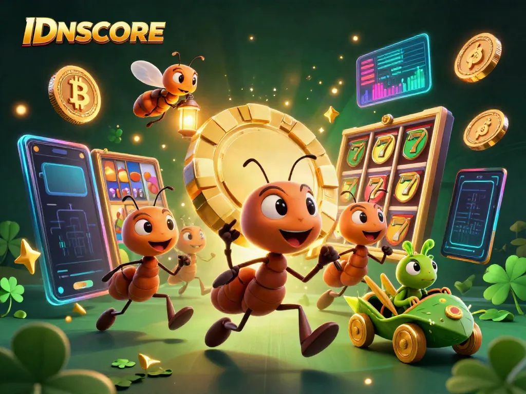 Experience captivating poker heists with IDNSCORE in this vibrant 3D scene featuring animated characters and casino elements.
