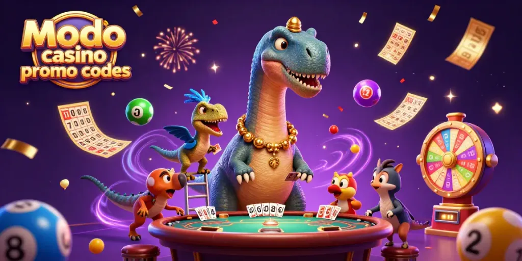 Interact with the vibrant scene of modo casino promo codes as a dino dealer amid lottery excitement.