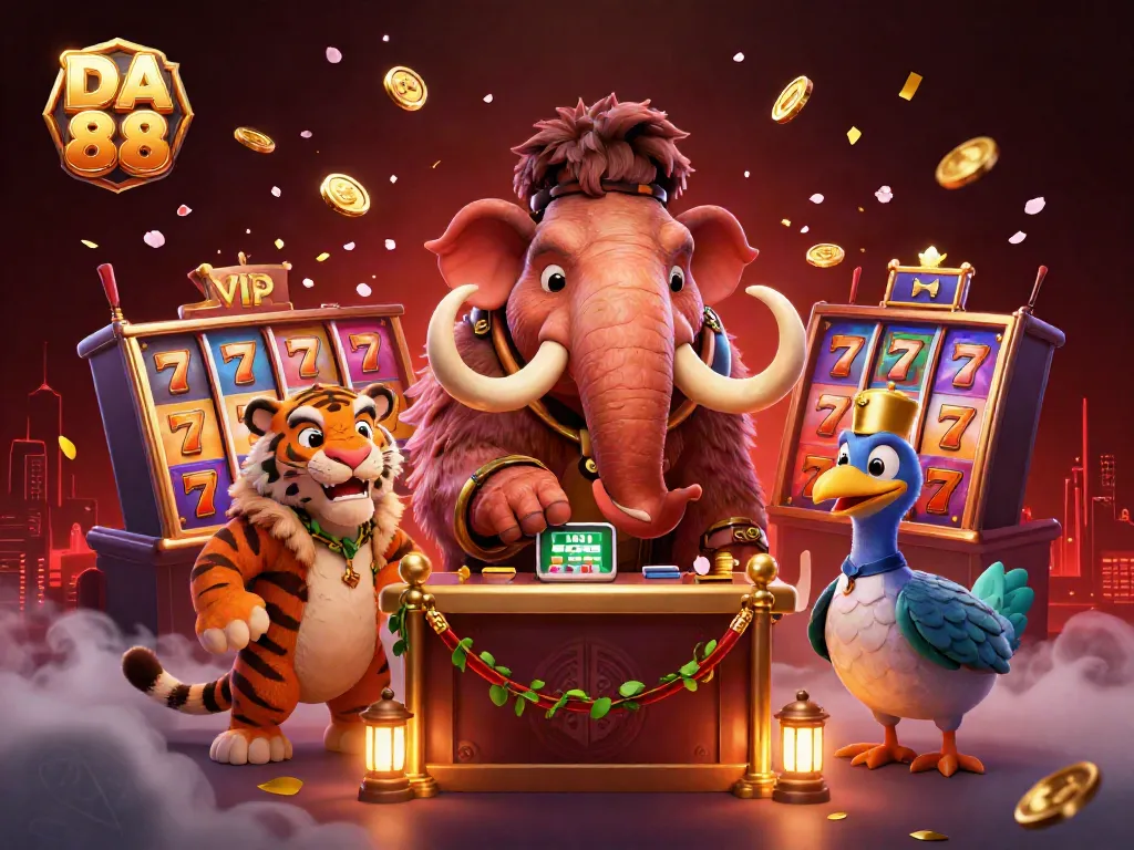 Engage players with DA 88 at a vibrant casino scene featuring unique characters and dynamic game elements.