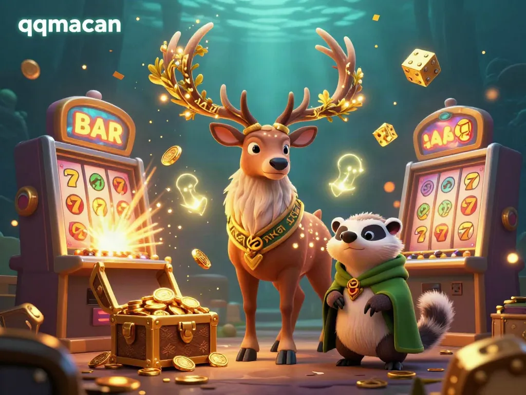 Experience gaming thrills with qqmacan’s vibrant 3D casino illustration packed with action.