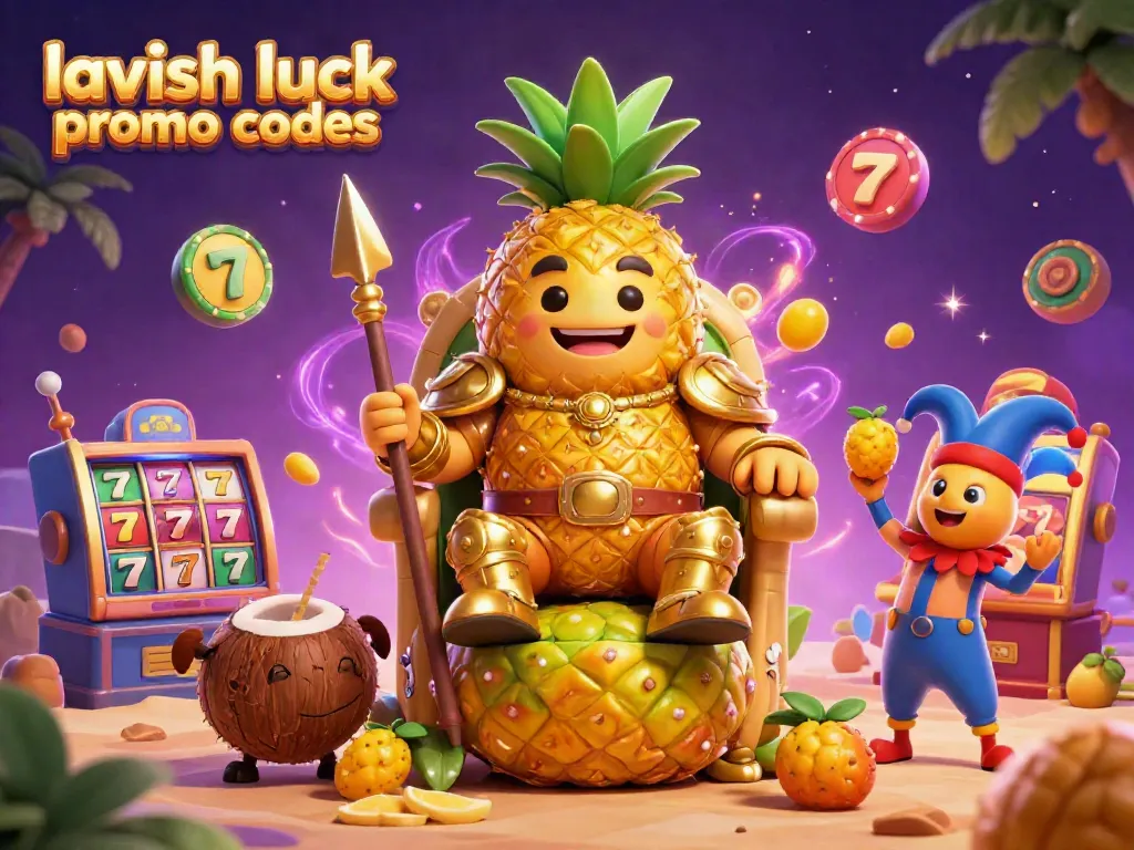 Spin and win with lavish luck promo codes at a dynamic casino scene with colorful characters and games.