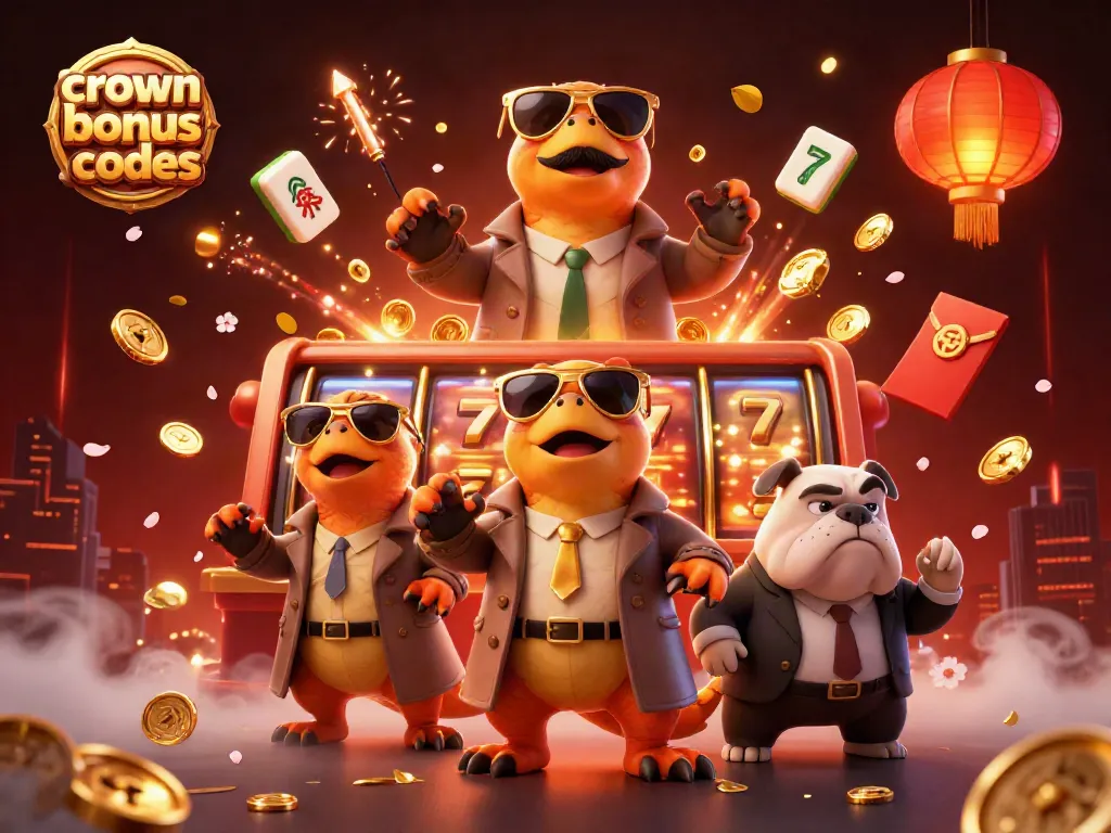 Maximize your winnings with crown coins bonus codes in a dynamic casino setting featuring raptors and a bulldog.