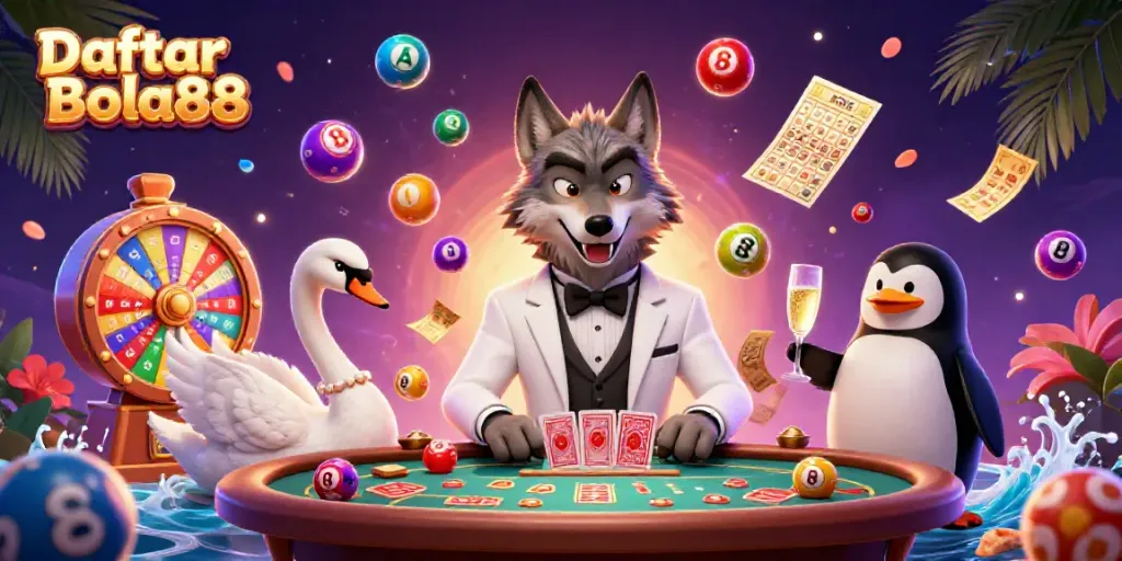 Experience Daftar Bola88 excitement with a 3D illustration featuring lively casino characters.