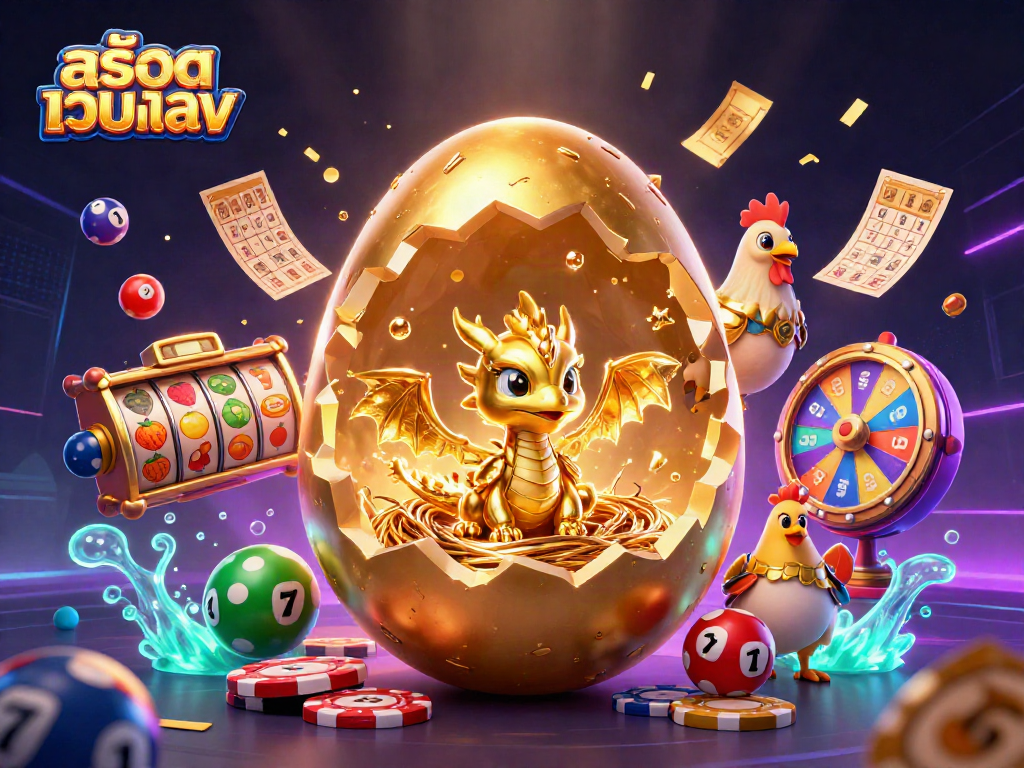 Engage with สล็อตเว็บตรง featuring a golden dragon and dynamic gambling symbols for a vibrant casino experience.