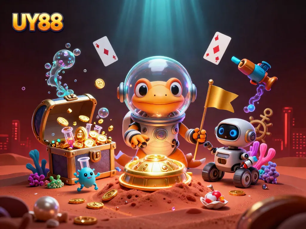 Experience UY88's thrilling atmosphere in a vibrant, colorful casino on Mars.