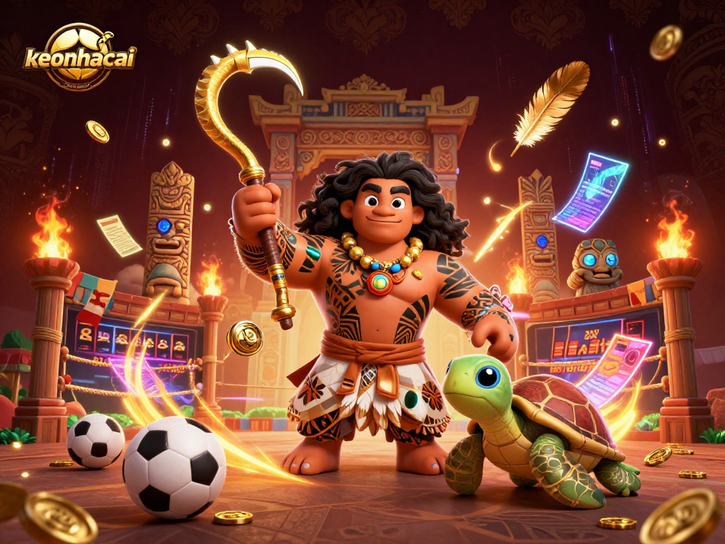 Engage with keonhacai's vibrant sports betting scene featuring a hawk demigod with golden stakes.
