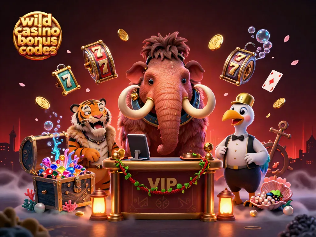 Win big with wild casino bonus codes in this vibrant casino scene featuring unique characters.