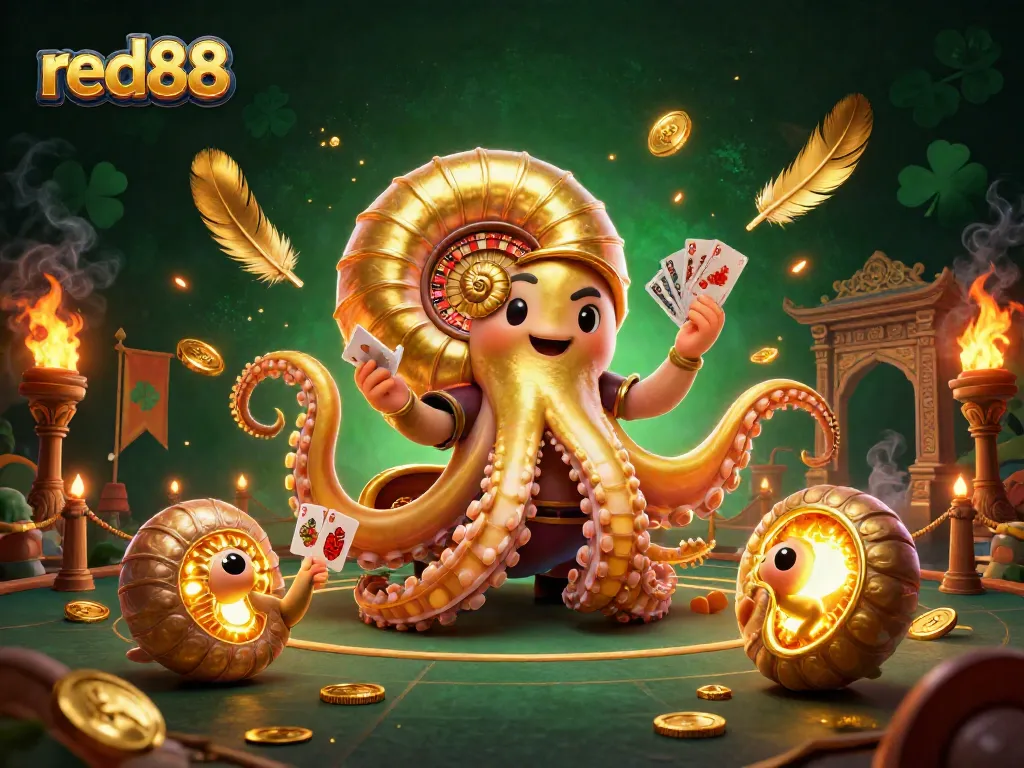 Engage in thrilling gameplay with red88's dynamic casino scene featuring a giant nautilus roulette wheel.