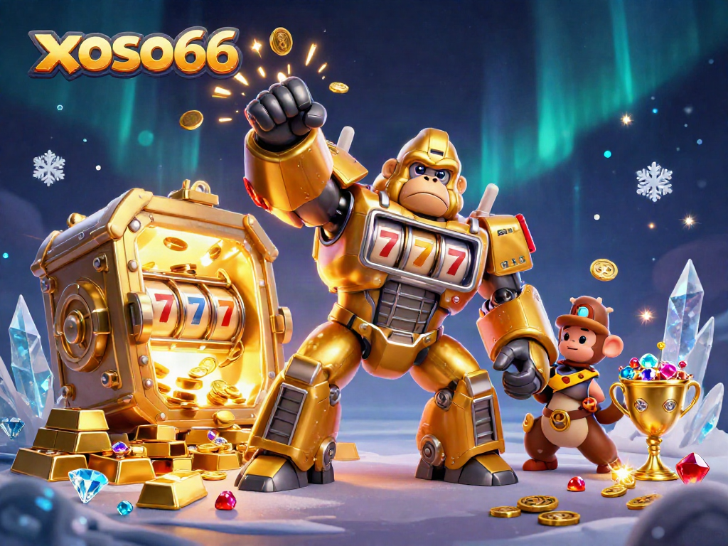 Xoso66 transforms the gaming world with a dynamic golden gorilla mech and dazzling treasures.