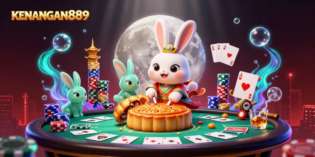 Experience KENANGAN889 betting excitement with a whimsical lunar gaming scene.