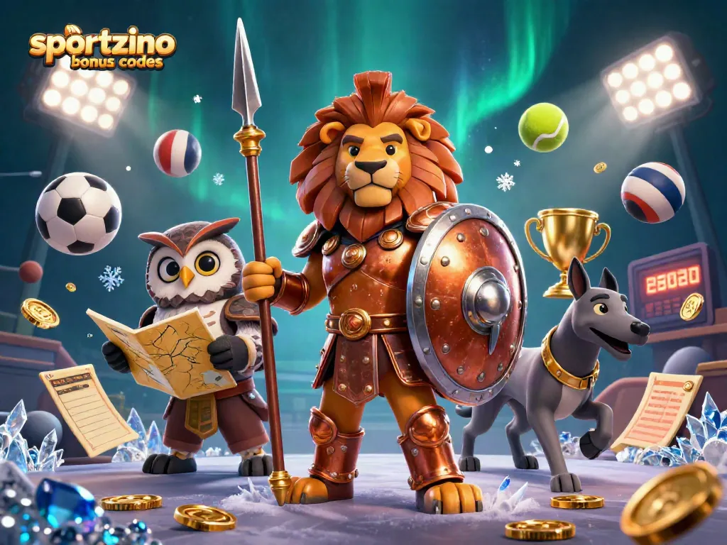 Claim free coins and rewards with sportzino bonus codes in an action-packed casino scene.