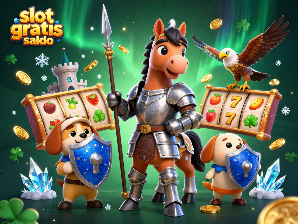 Engage in thrilling slots with slot gratis saldo, featuring knights and coins in a dazzling 3D scene.