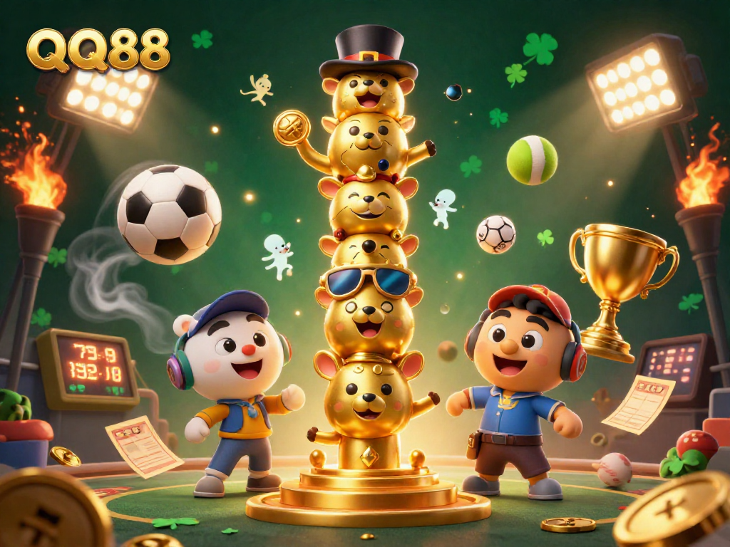 Engage with QQ88's vibrant sports betting scene, featuring dynamic elements and colorful casino visuals.