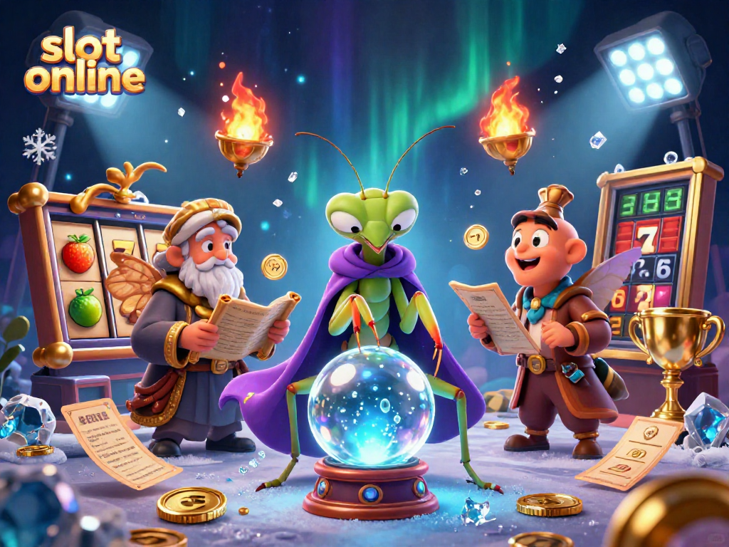 Slot online menghadirkan keberuntungan dalam ilustrasi dengan karakter menawan dan simbol permainan yang berwarna-warni.