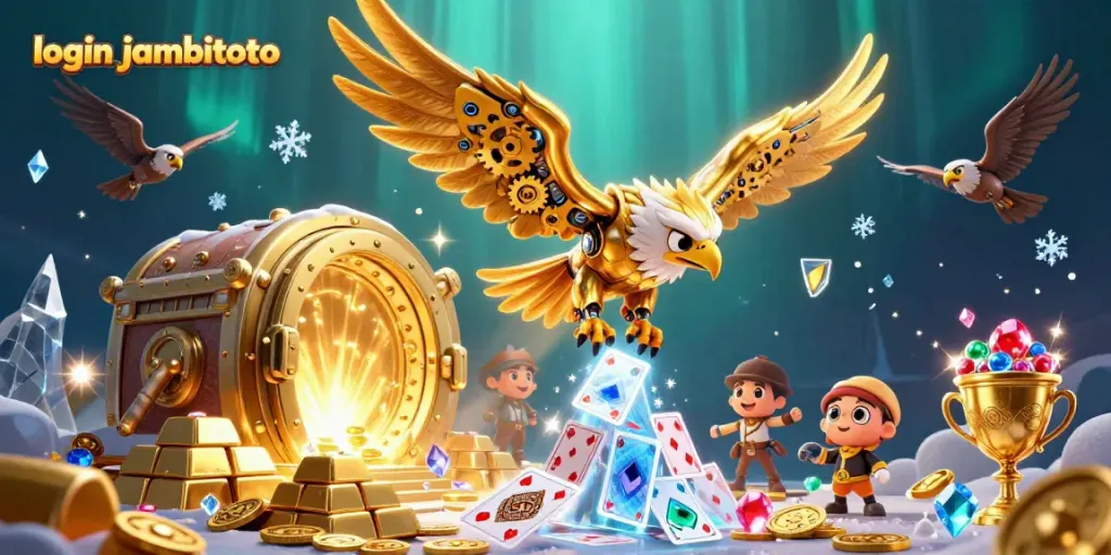 Engage in thrilling play with login jambitoto, illustrated with a golden eagle in an exciting casino scene.