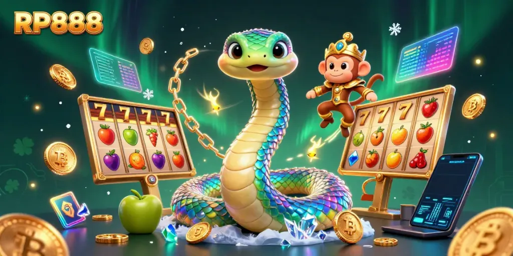 Watch the RP888 experience come to life in this vibrant, detailed digital illustration with colorful casino elements.