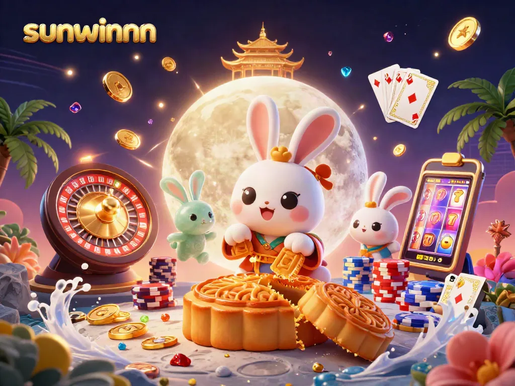 Experience the thrill of sunwinnn with a vibrant scene of moon rabbits and casino elements.