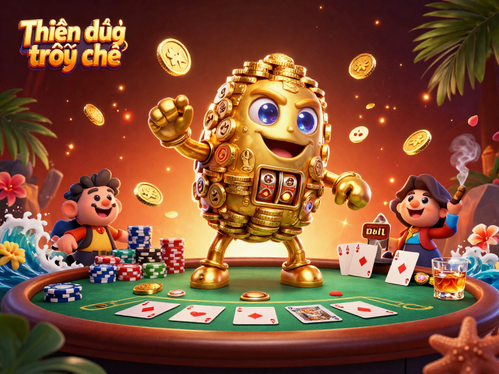 Engage in thrilling gameplay at Thiên đường trò chơi with a vibrant scene of cards and coins.