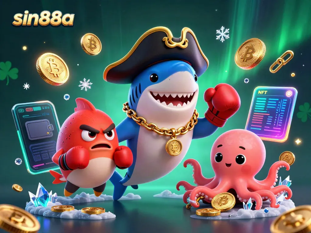 Experience the thrill of sin88a with vibrant casino characters and crypto elements captivating players.