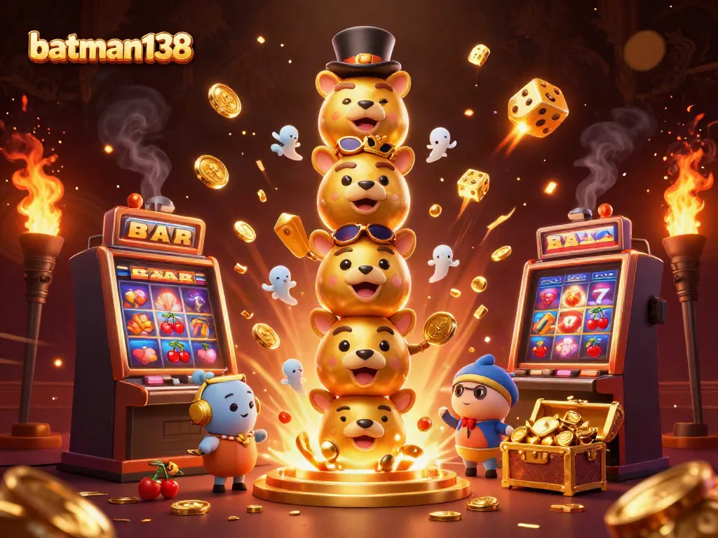 Spin the reels and win big with batman138's vibrant 3D casino-themed illustration