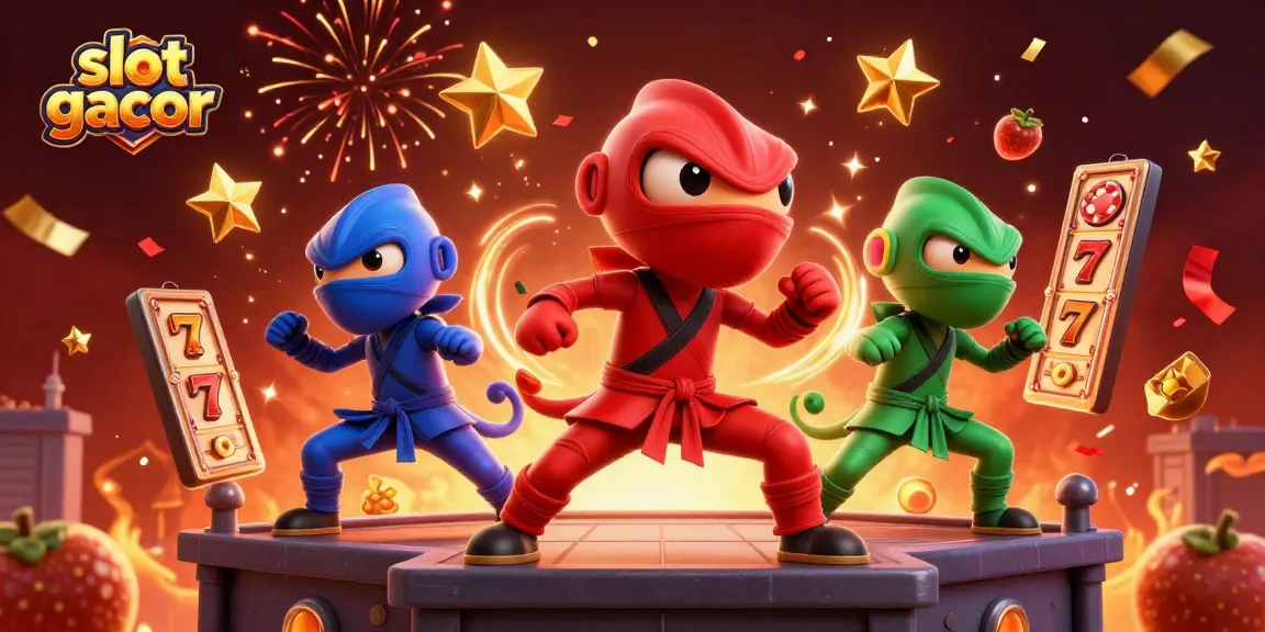 Experience the thrill of slot gacor with a dynamic scene of ninja chameleons and vibrant game elements.