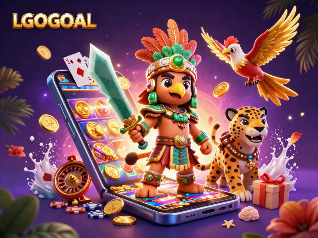 Experience top-tier gaming fun with LGOGOAL as a dynamic 3D scene of Aztec warriors and casino elements unfolds.