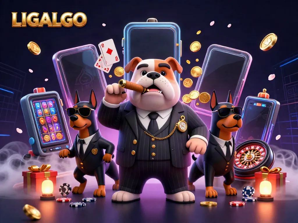 Engage with LIGALGO's thrilling virtual slot experience featuring a mafia boss and bodyguards.