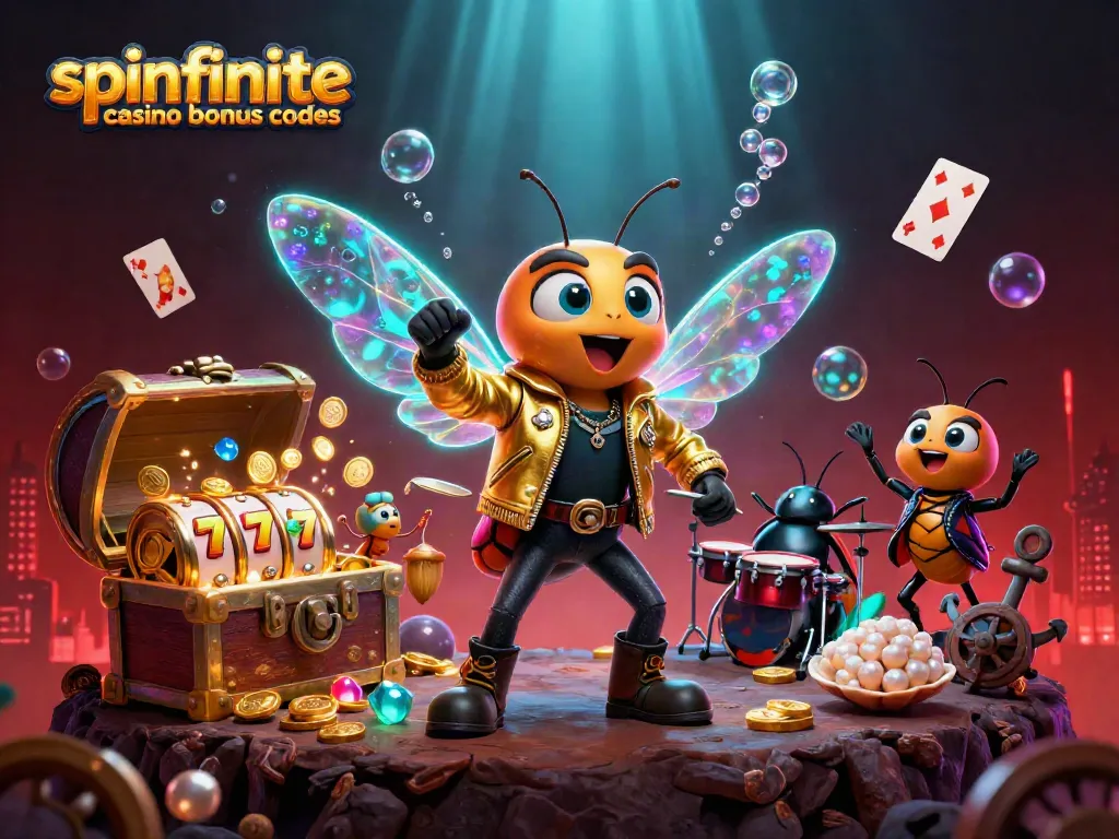 Experience the Spinfinite Casino bonus codes with a vibrant gaming scene featuring gold coins and slot action.