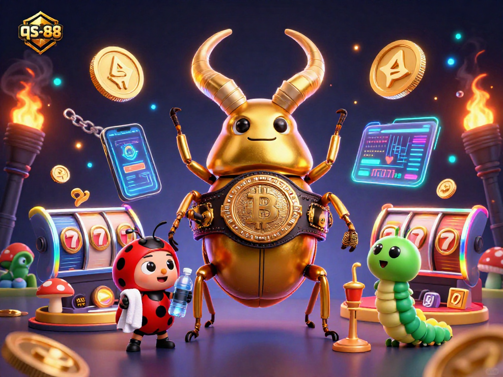 Engage with qs-88 in a dynamic casino showdown featuring vibrant 3D characters and neon elements.