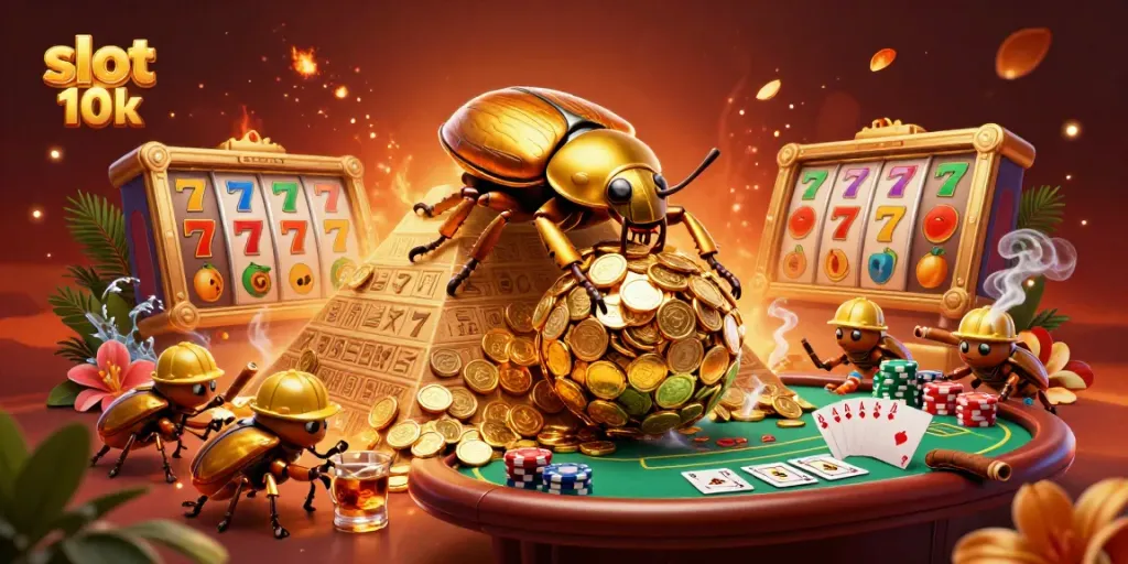 Experience the thrilling action of slot depo 10k with vibrant gaming elements and buzzing casino atmosphere.