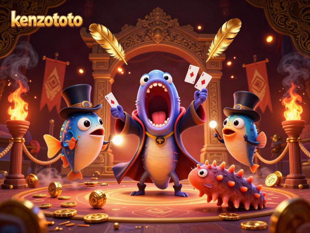 Kenzototo offers a dazzling magic act with a bioluminescent gulper eel and treasure-filled casino ambiance.
