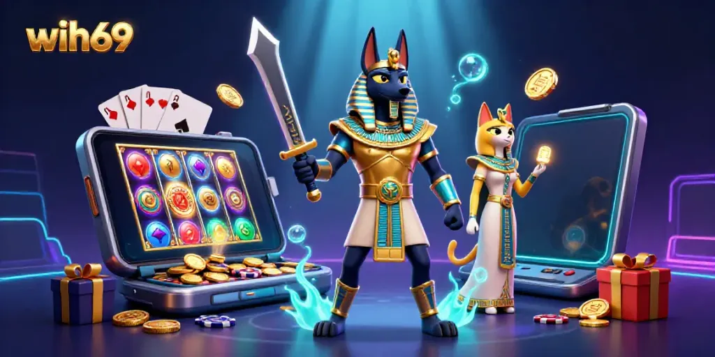 Wih69 menawarkan pengalaman bermain game online yang seru dengan Anubis dan Bastet dalam suasana penuh warna.